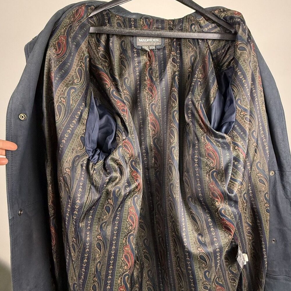 Vintage Genuine Leather Trench Coat, Slate-Gray-Blue - Picture 7 of 16